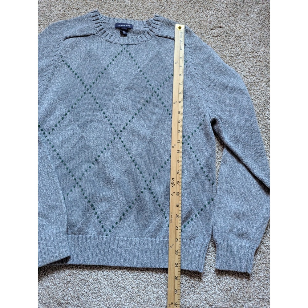Lands End Men's Size M Argyle Sweater Grey Green Cotton Natural Preppy Golf - Picture 9 of 11